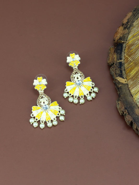 Yellow Floral Beads Drop Earrings