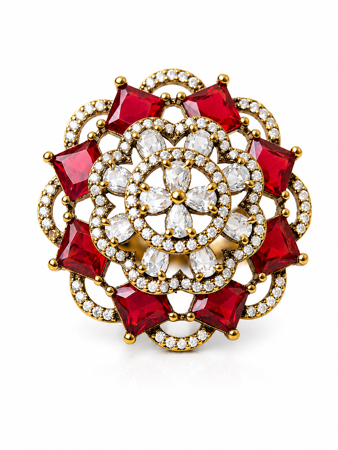Antique Gold Plated Red AD Finger Ring for Women