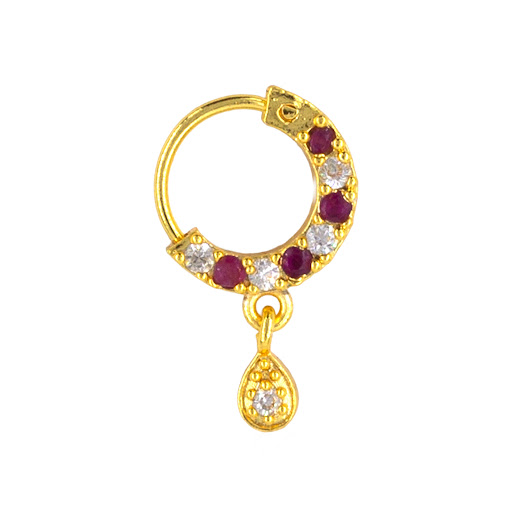 Gold Plated Red AD Small Nose Ring for Women