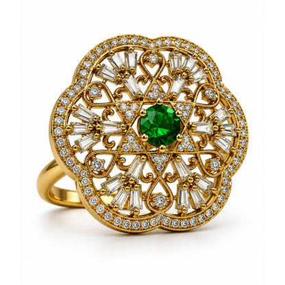 Antique Gold Plated Green AD Finger Ring for Women